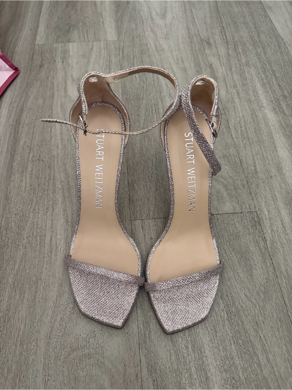 Stuart Weitzman Rose Gold Glitter Ankle-Strap Heels, NWOB